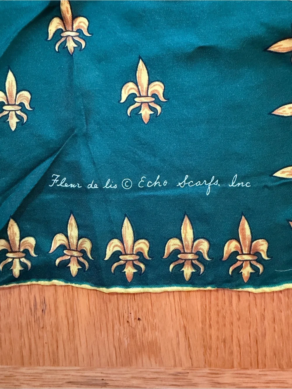 Vintage Silk Scarf Lot 2pc Echo Teal Fleur de lis Navy Equestrian